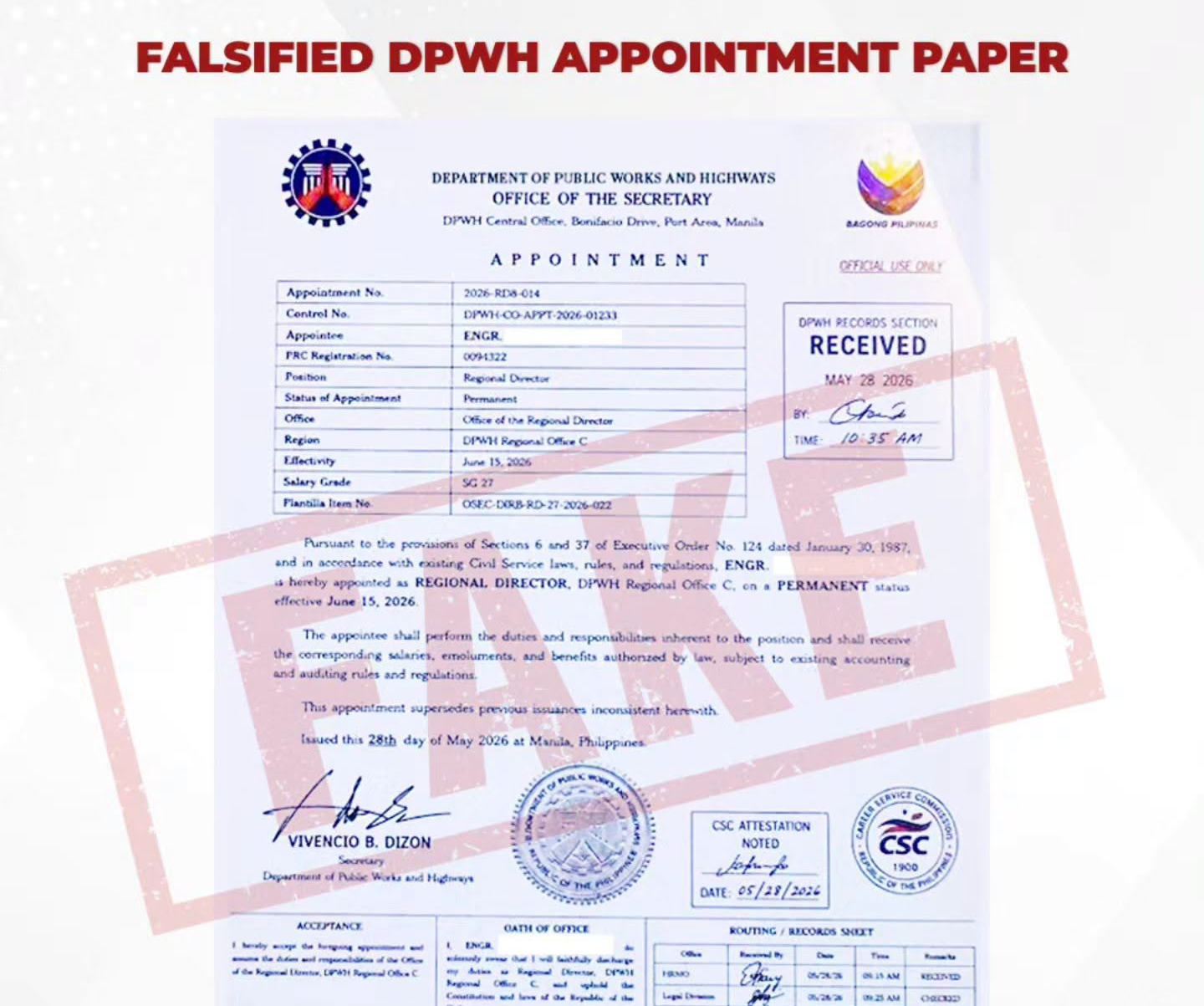 Nagbabala ang DPWH chief sa publiko laban sa mga indibidwal na nagpapanggap bilang mga tauhan Nagbabala ang DPWH chief sa publiko laban sa mga indibidwal na nagpapanggap bilang mga tauhan