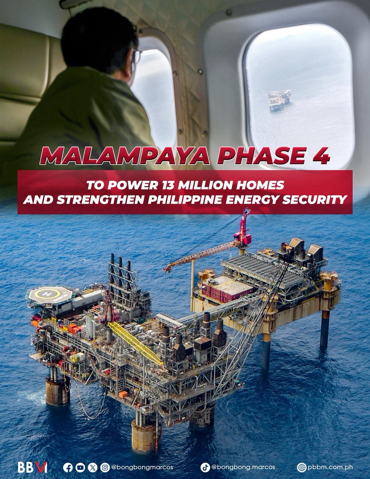 Marcos makes an aerial inspection of Malampaya Phase 4 Project in Palawan