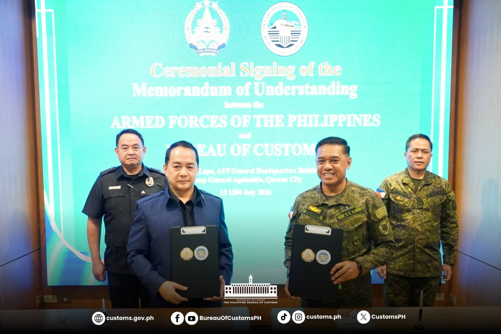 Customs, AFP ink pact to bolster border control, curb smuggling
