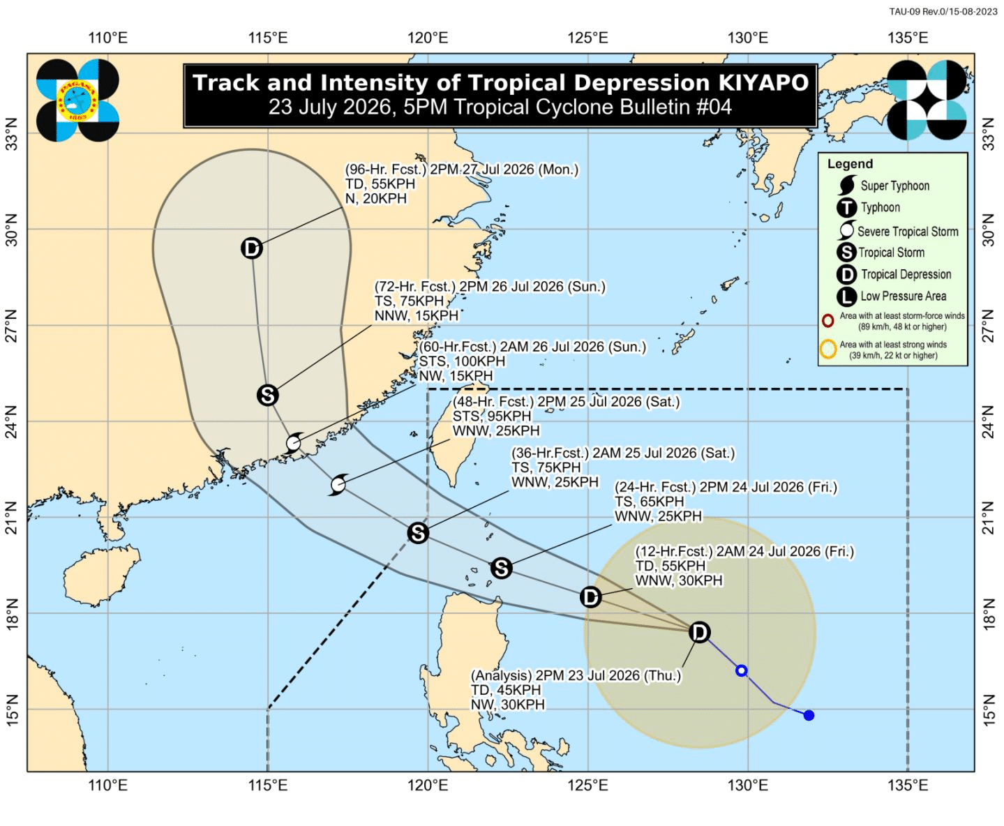 Signal No. 1 up over parts of Northern Luzon Thursday due to TD Kiyapo