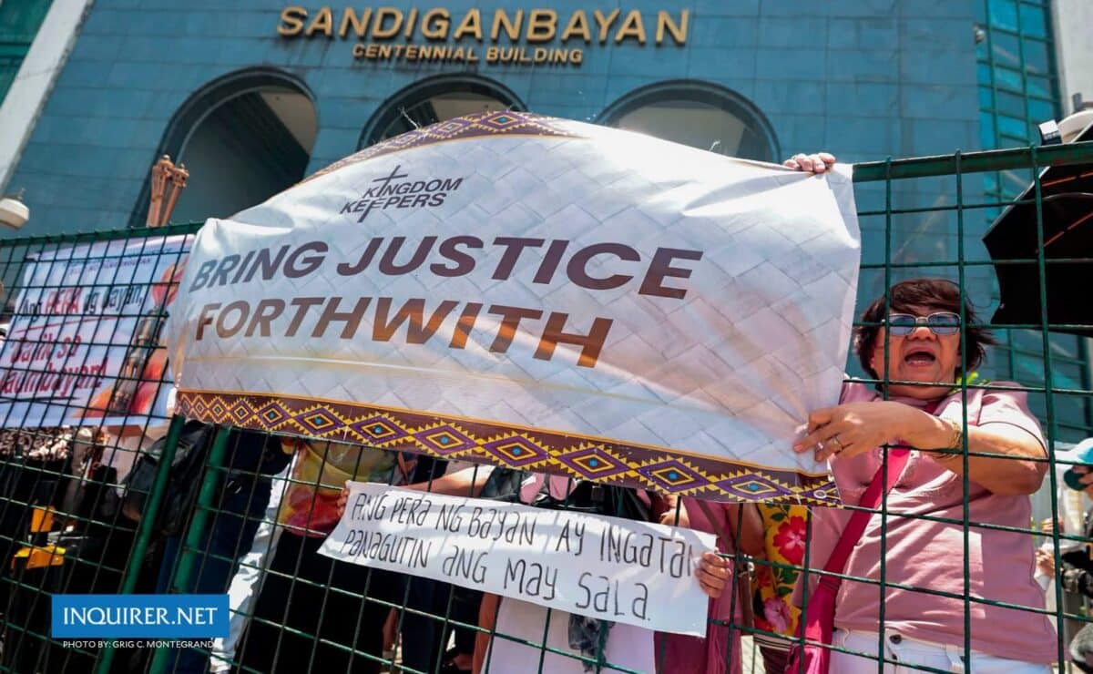 Members of the Kingdom Keepers—an ecumenical coalition of Catholic, Evangelical, and mainline Protestant believers—gather in prayer outside the Sandiganbayan in Quezon City on Wednesday, August 26.

The interfaith group staged a peaceful rally to urge the anti-graft court’s justices, specifically Associate Justices Ronald Moreno and Fritz Bryn Anthony de los Santos, to listen to their conscience following their decision to grant bail to former Senator Ramon "Bong" Revilla Jr.
