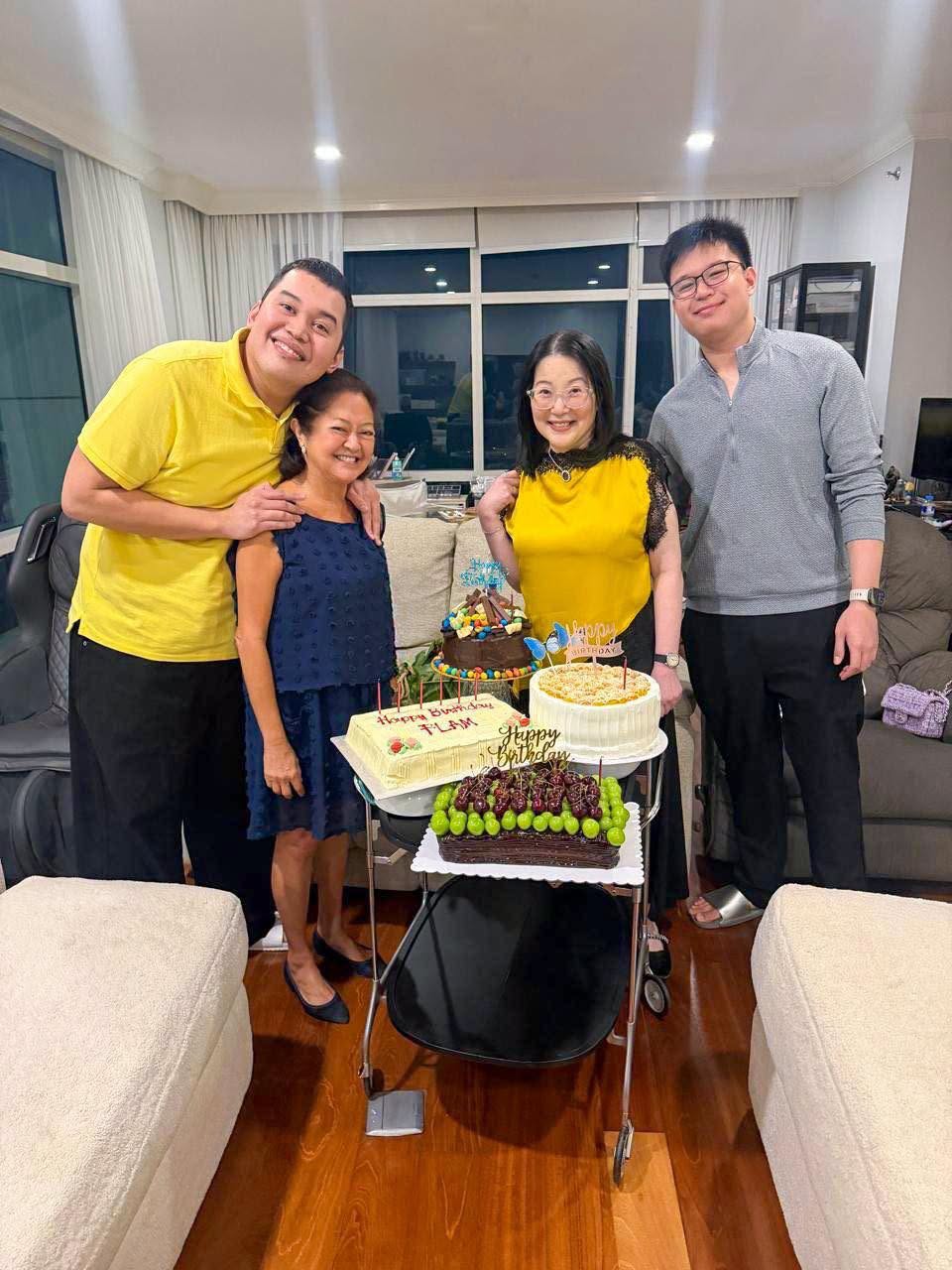 First Lady Liza Araneta-Marcos shares a photo of Queen of All Media Kris Aquino and her sons, Josh and Bimby, giving her advance birthday cakes. —PHOTO FROM LIZA MARCOS FACEBOOK/INSTAGRAM