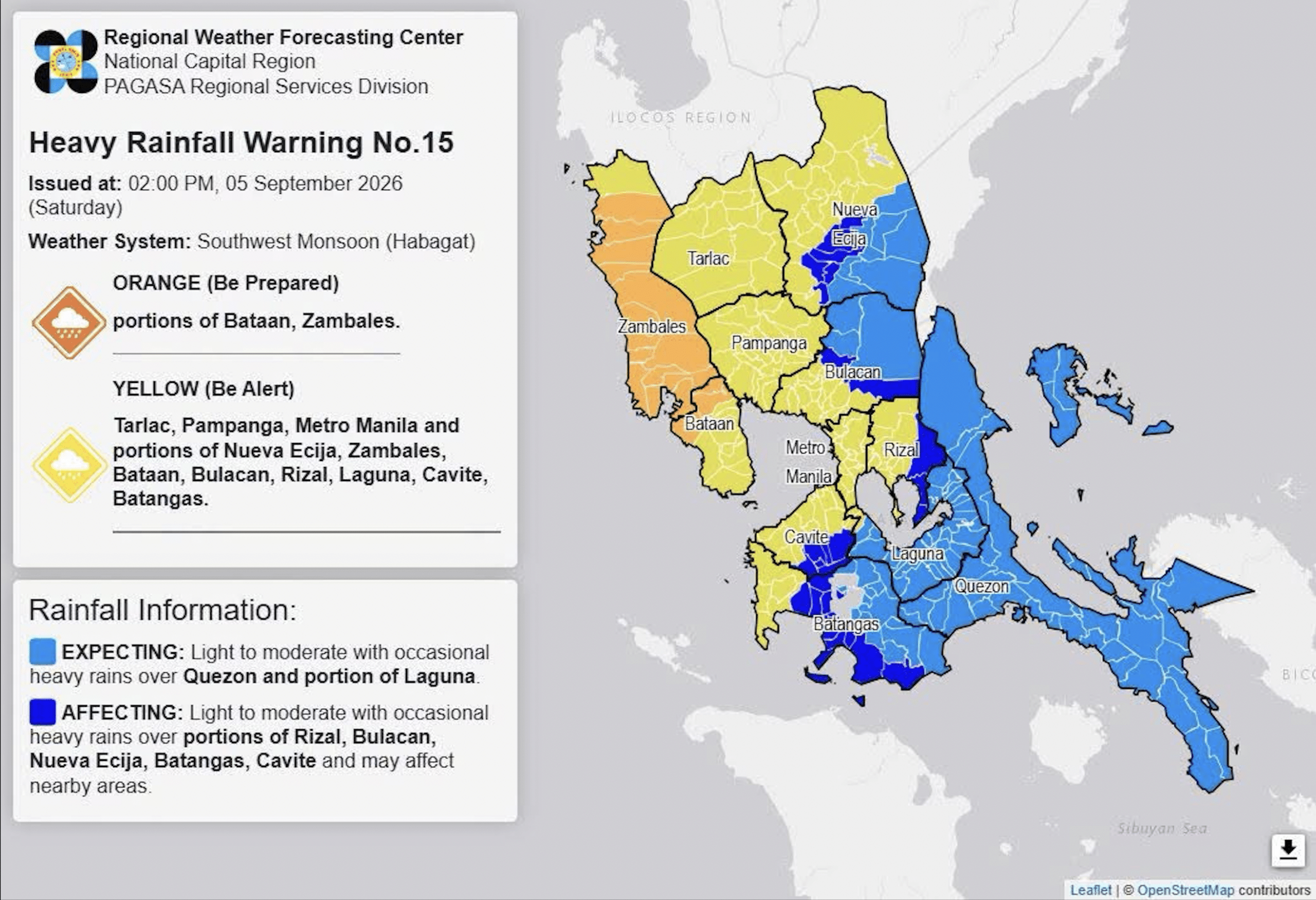 Southwest Monsoon to Trigger Heavy Rainfall Across Luzon on Saturday Afternoon