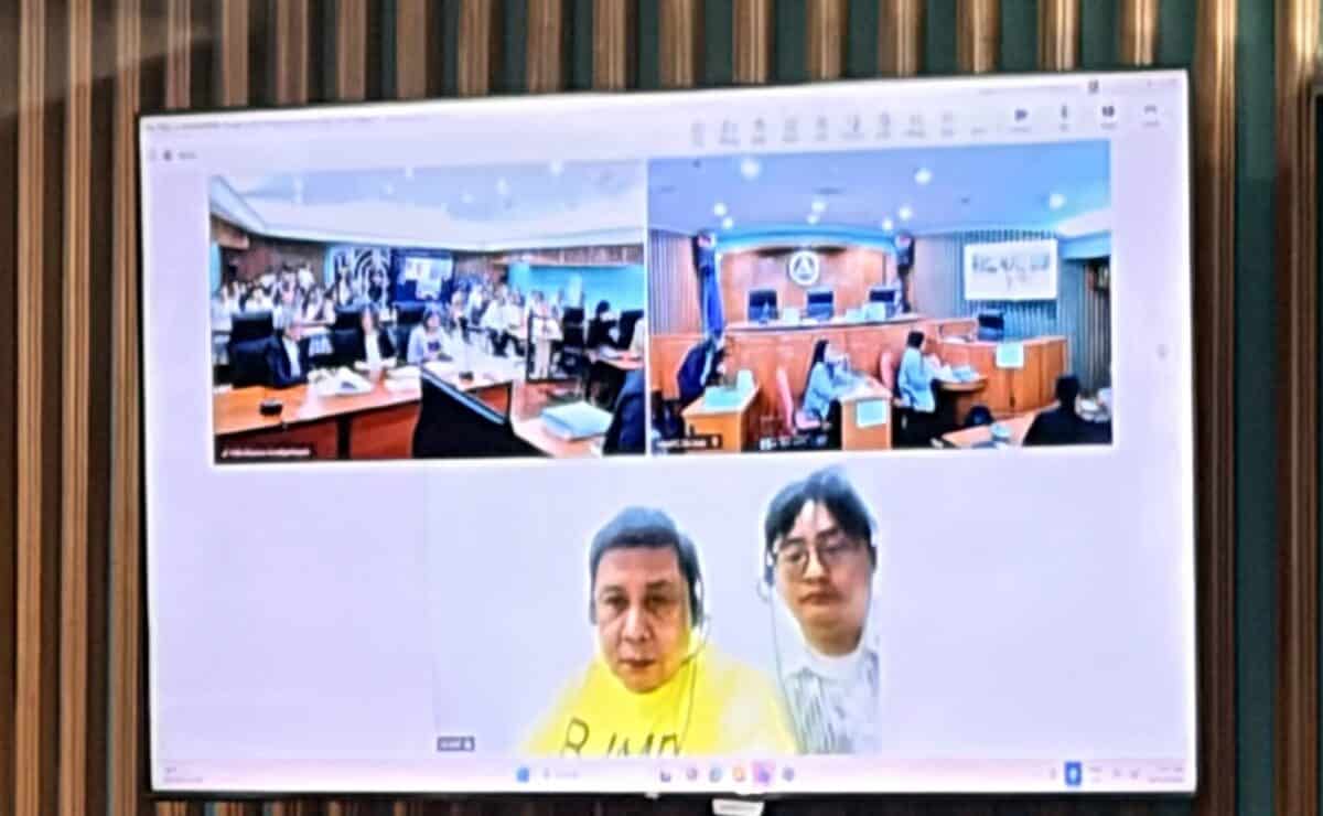 Senator Jinggoy Estrada attends the pretrial proceeding of his plunder case through teleconferencing at the Sandiganbayan Fifth Division on October 14, 2026.