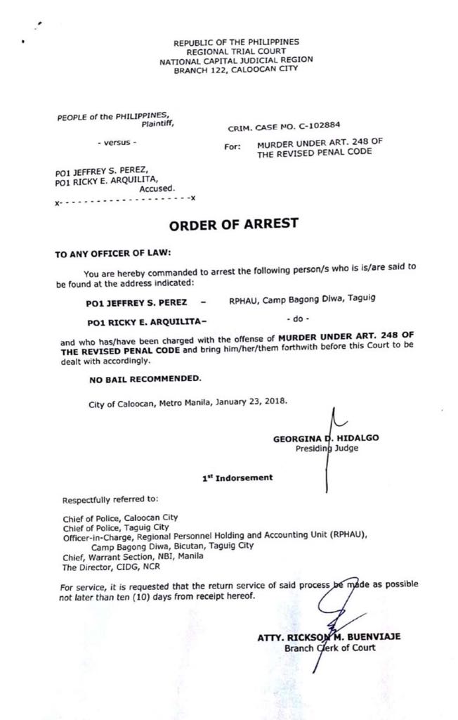 Arrest order out vs Caloocan cops in teenagers slay Inquirer News