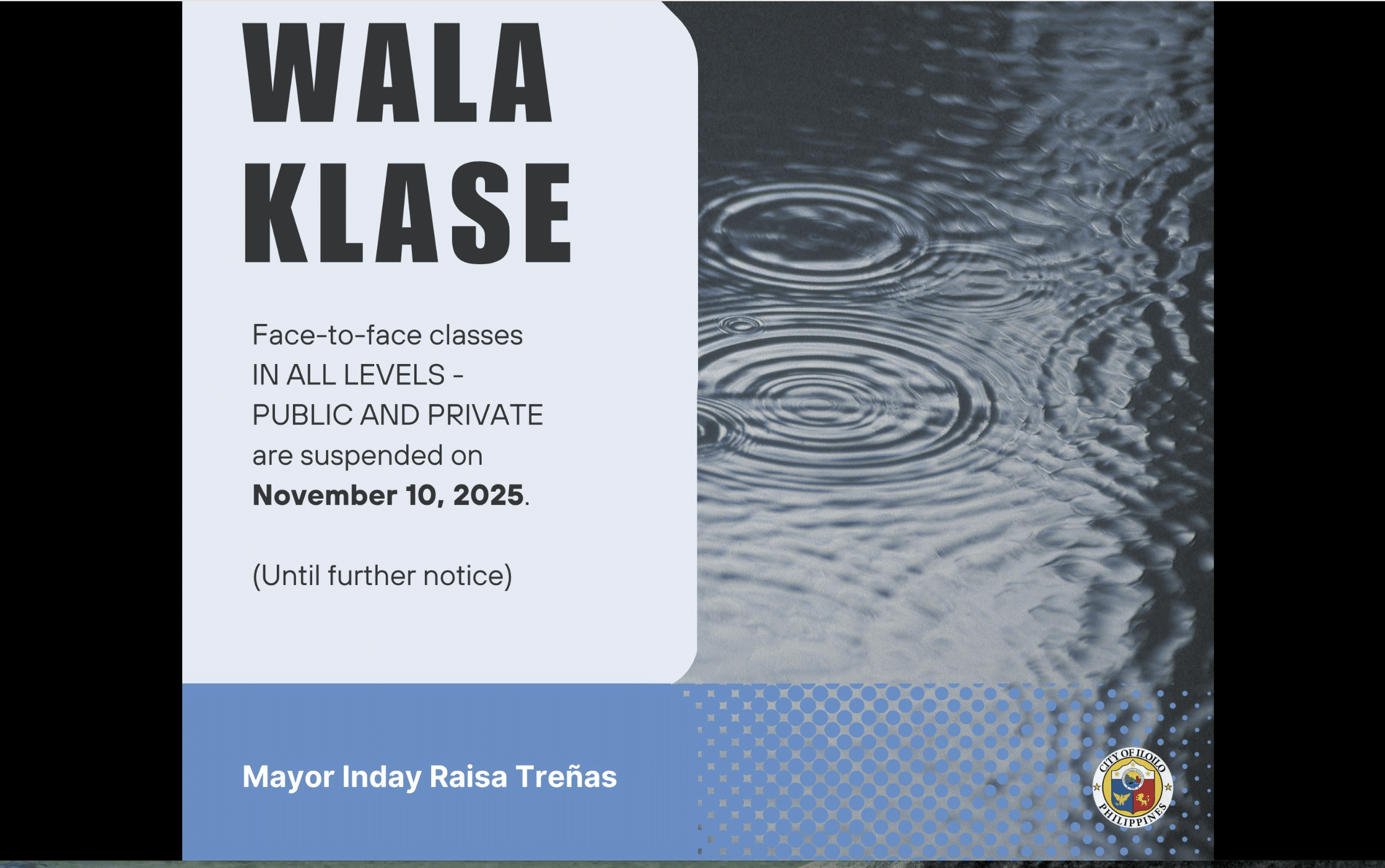 Walang Pasok: Iloilo City suspends classes due to  Uwan